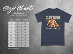 Gildan 5000 heavy cotton t-shirt size chart with dog graphic.