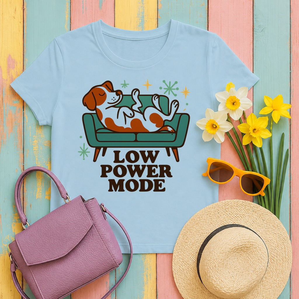 Brittany Spaniel Low Power Mode T-shirt in Light Blue
