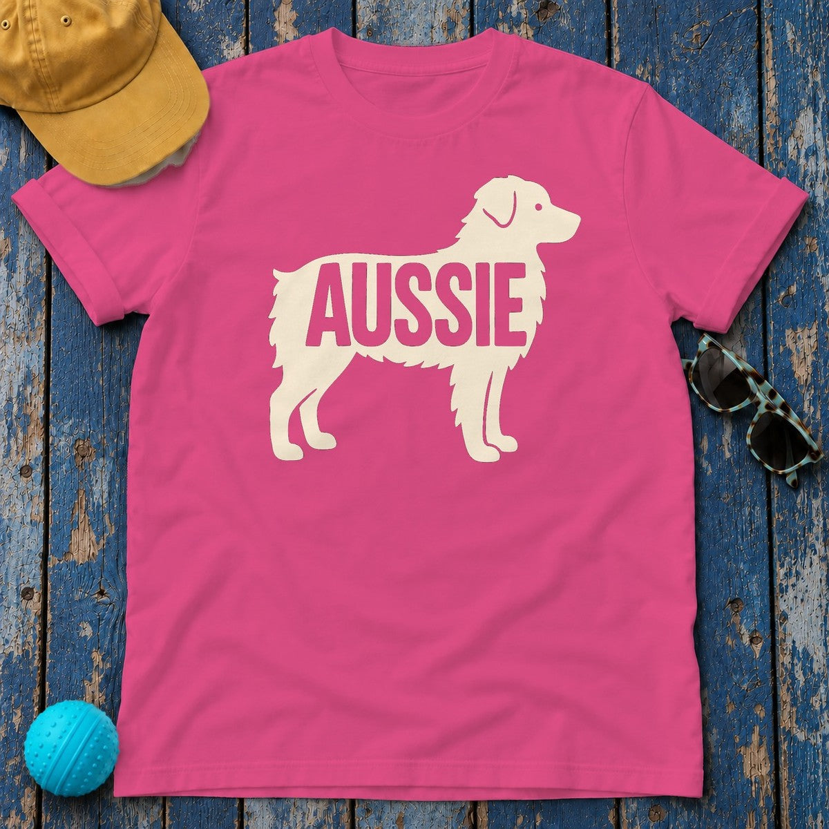 Australian Shepherd Silhouette 'Aussie' T-Shirt in Heliconia