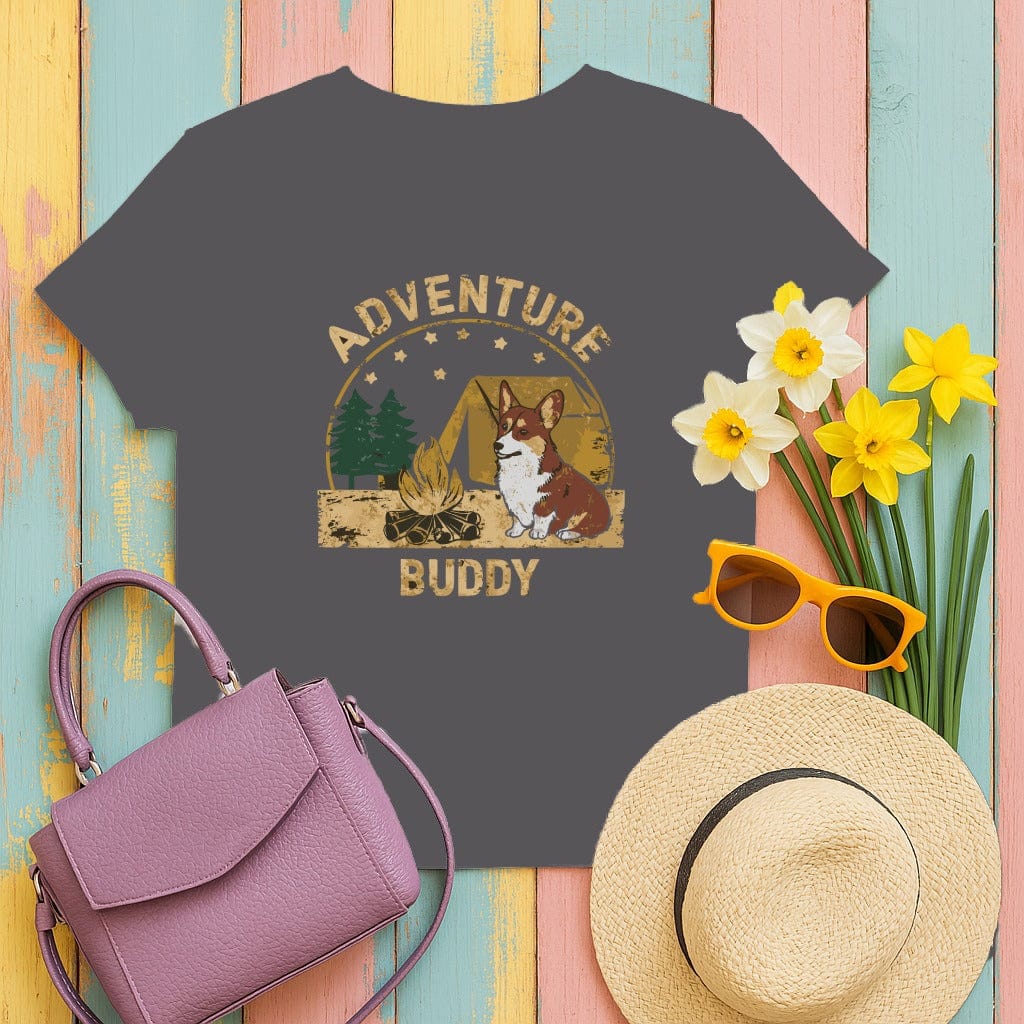 Adventure Buddy Corgi Camping Graphic Shirt product type