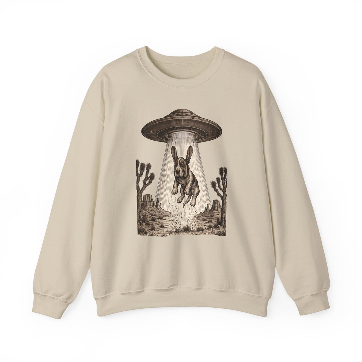 Chill Basset Hound Woodcut Art Sweatshirt in Sand