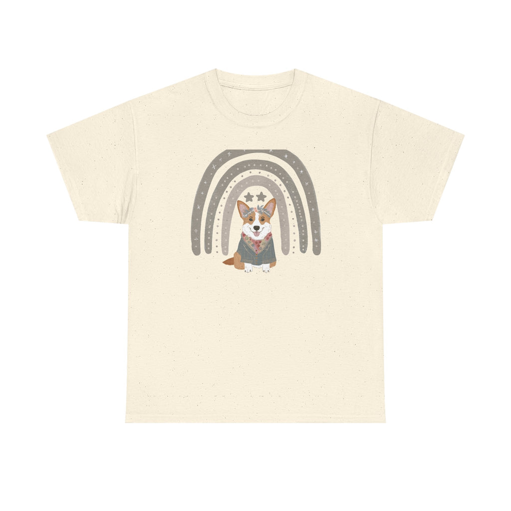 Cute Corgi with Rainbow Stars Print T-Shirts