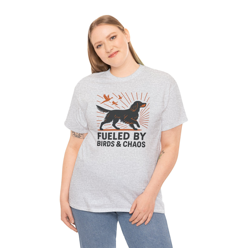 Graphic Tee: Gordon Setter "Fueled by Birds and Chaos" T-shirt