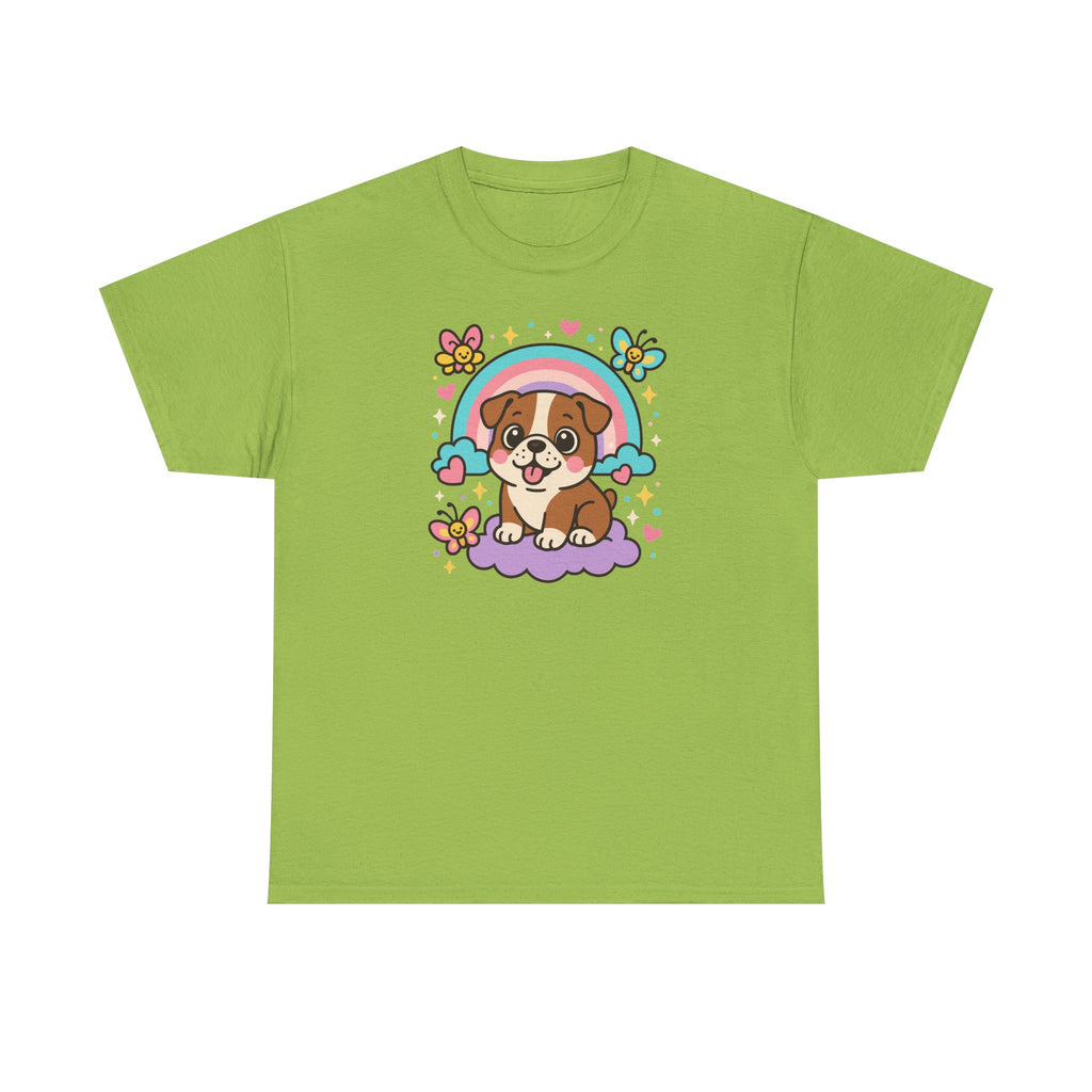 Adorable English Bulldog with Rainbow T-Shirt
