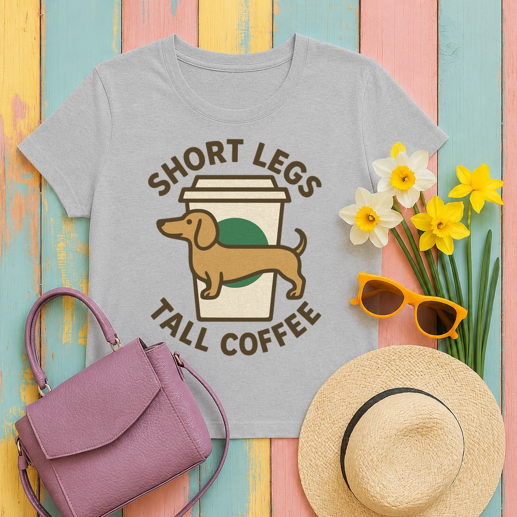 Short Legs Tall Coffee Dachshund T-Shirt in Sport Grey