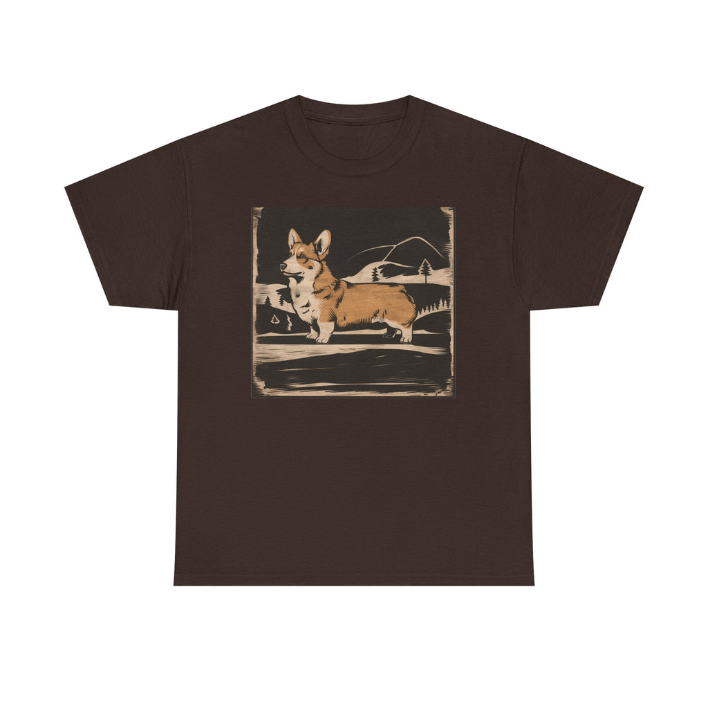 Cute Corgi with Mountains Design T-Shirts