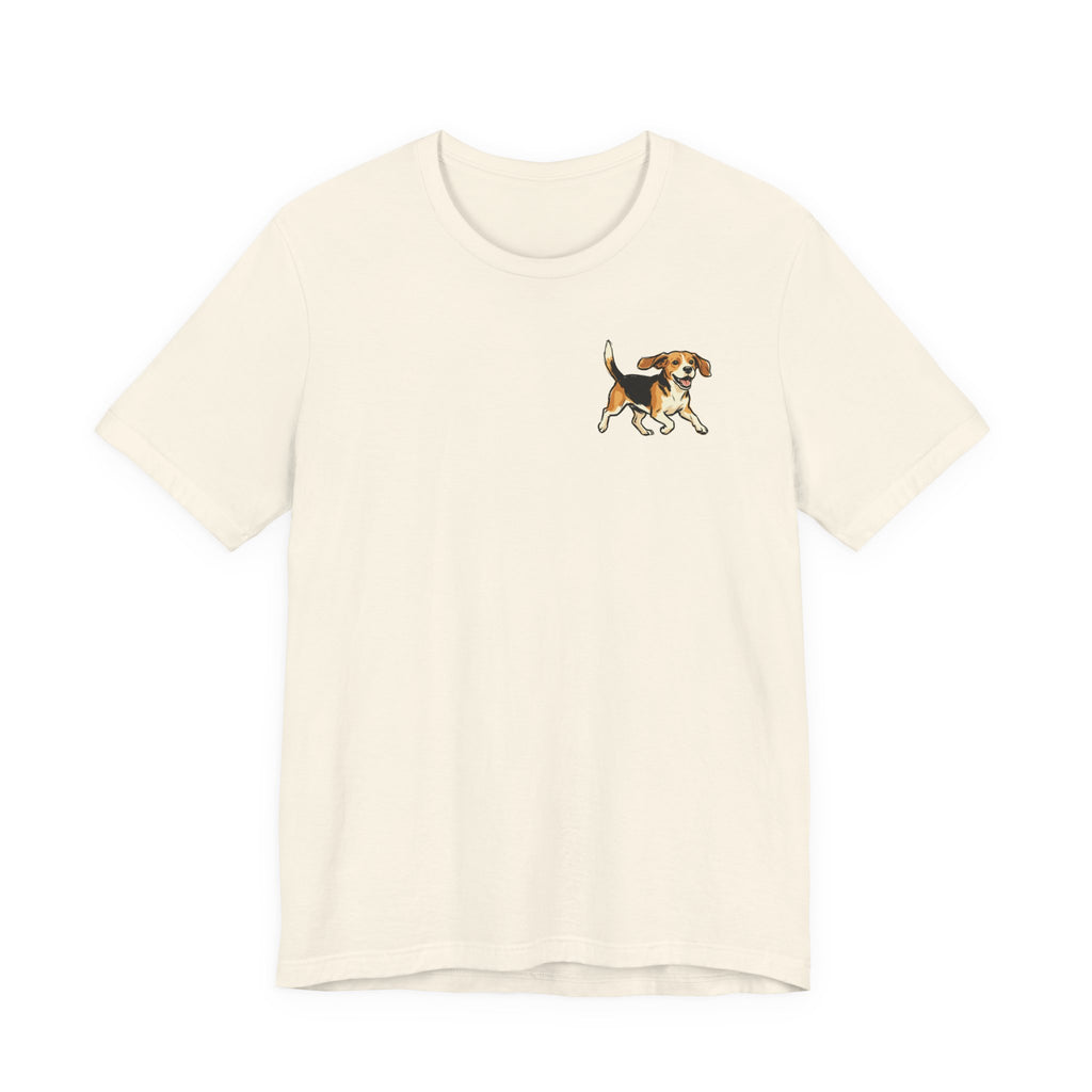 Joyful Beagle Dog Days Back Print Tee in Natural, front pocket