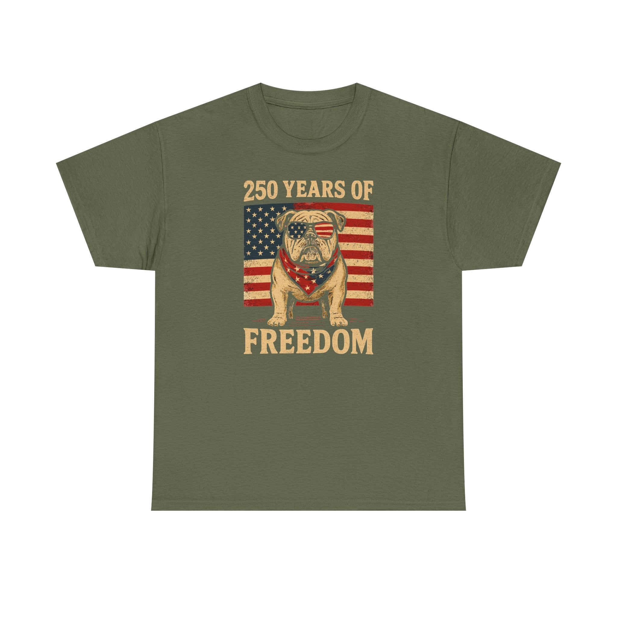 250 Years of Freedom Patriotic Bulldog USA Flag T-Shirt