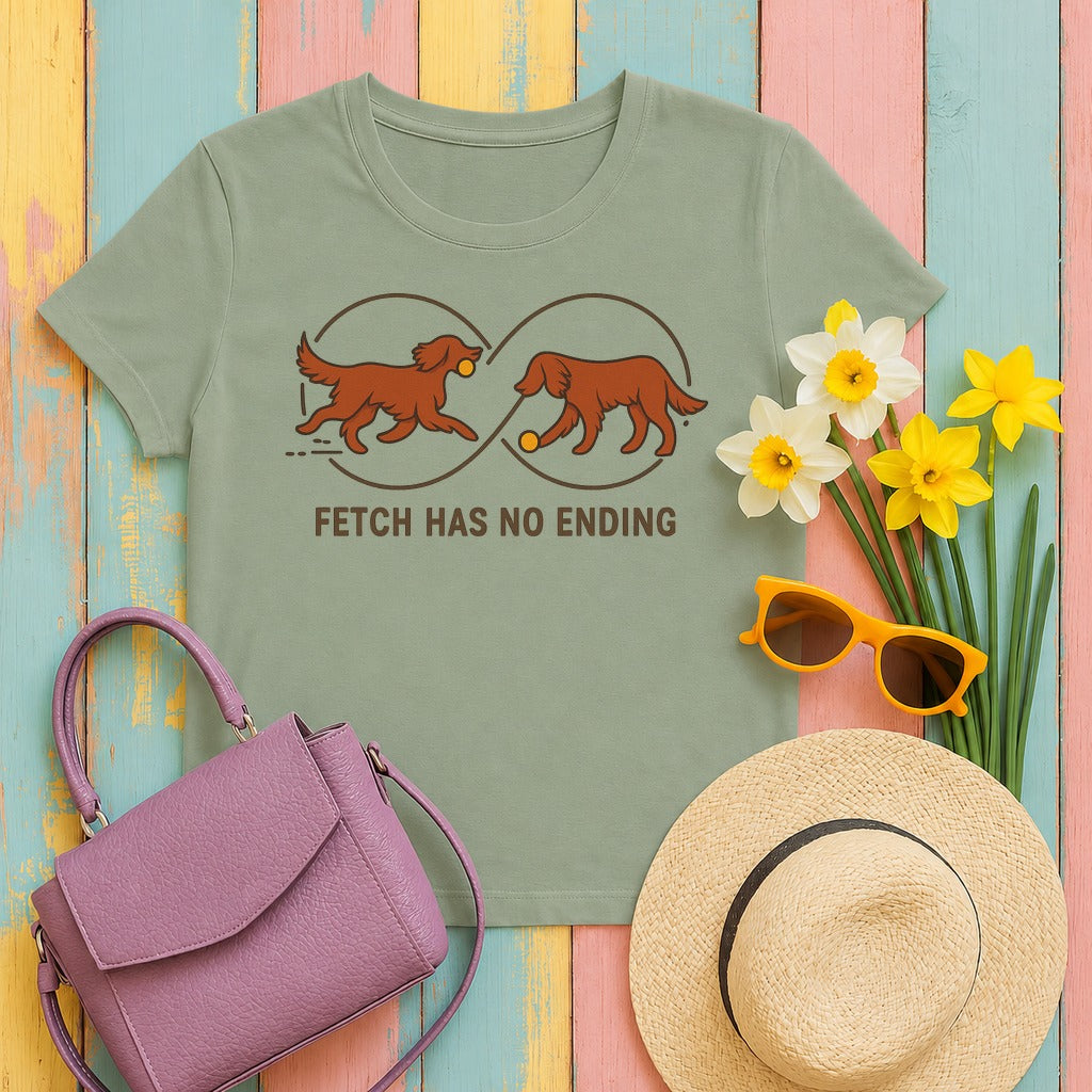 Irish Setter Fetch Has No Ending T-shirt in Sage