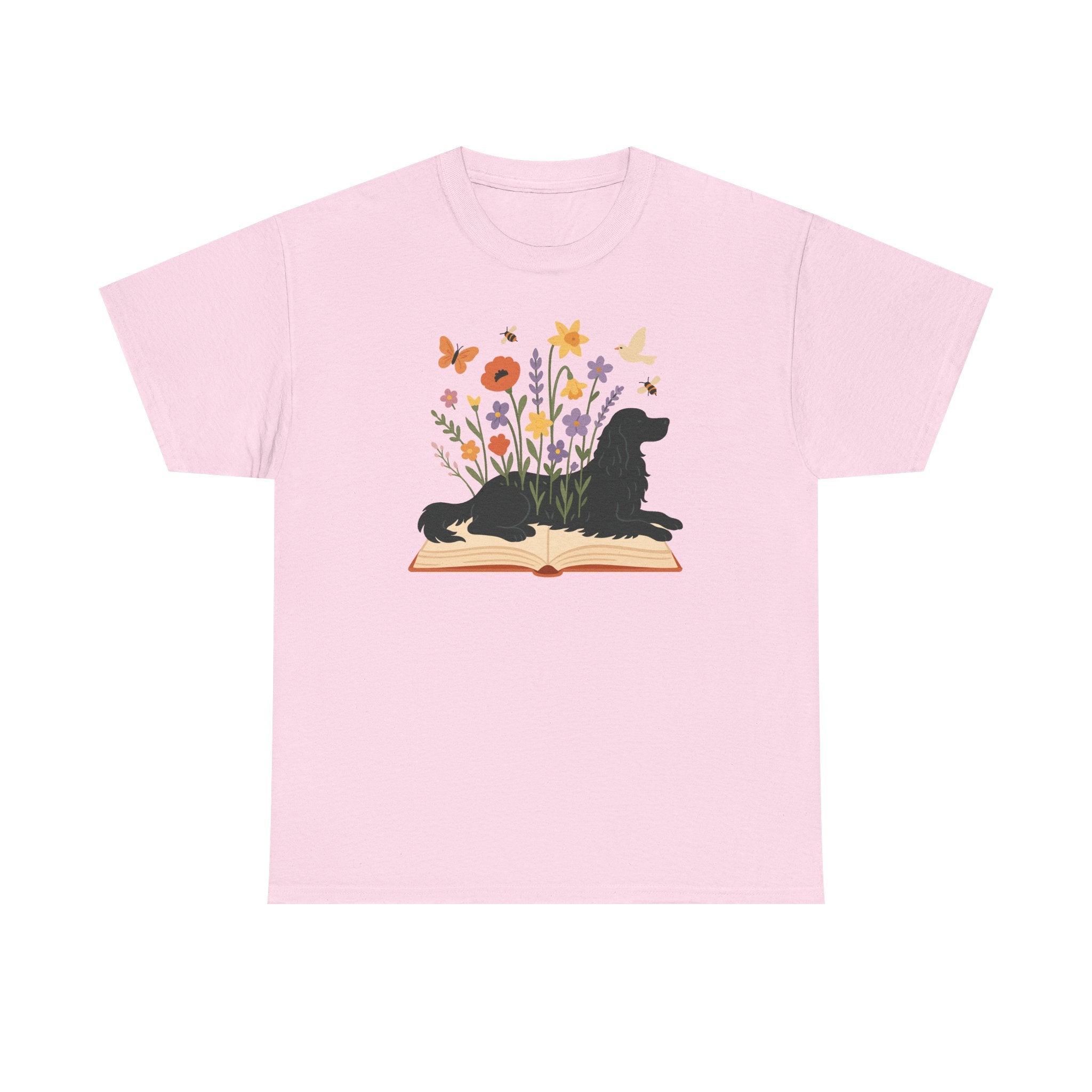 Gordon Setter Resting on Book Amidst Blooms Garden Art T-Shirt