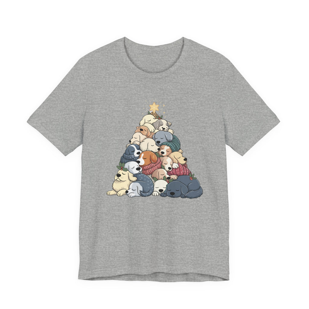 Sleeping Dogs Stacked Christmas Tree Funny Holiday T-Shirt
