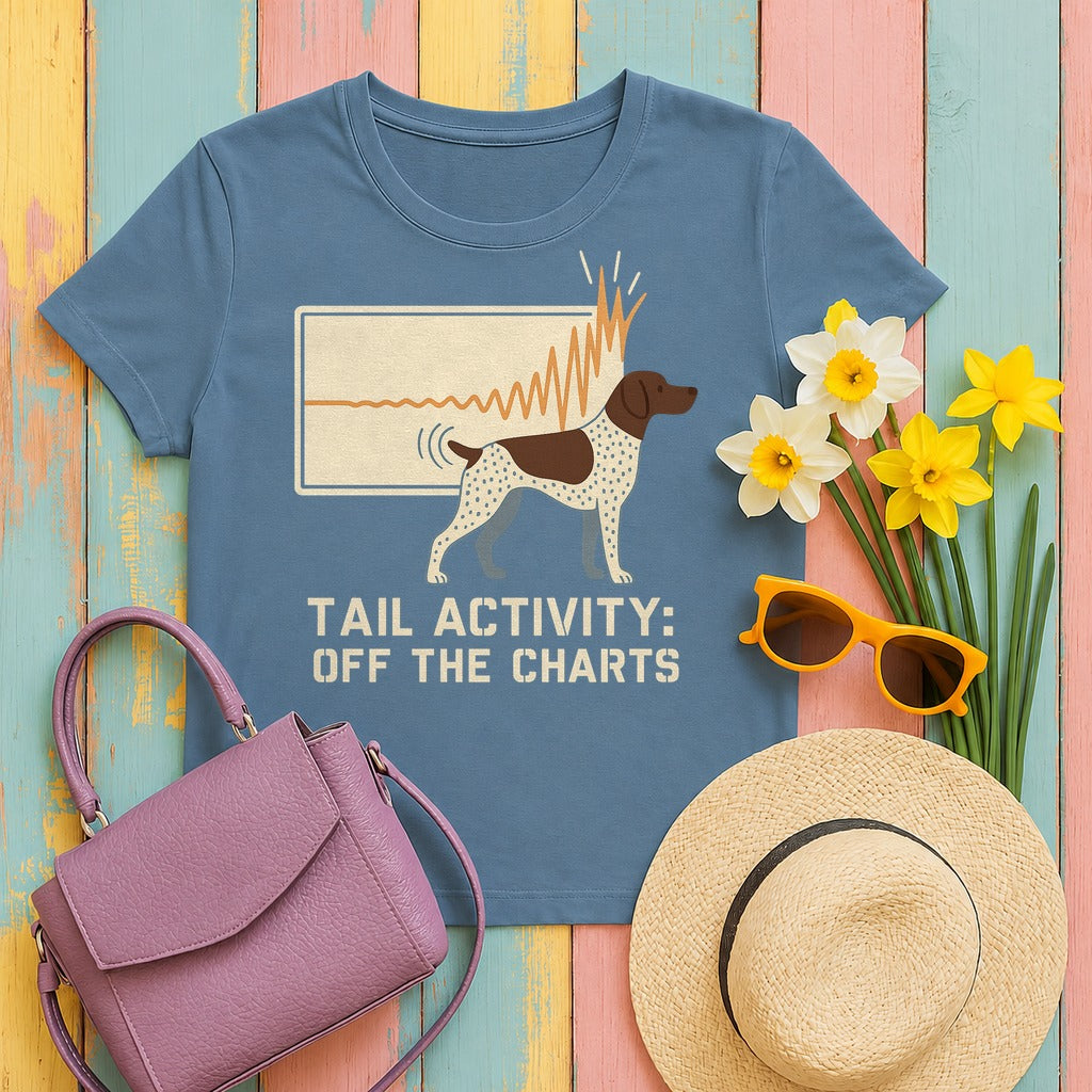 German Shorthaired Pointer Tail Activity Off the Charts T-shirt in Steel Blue