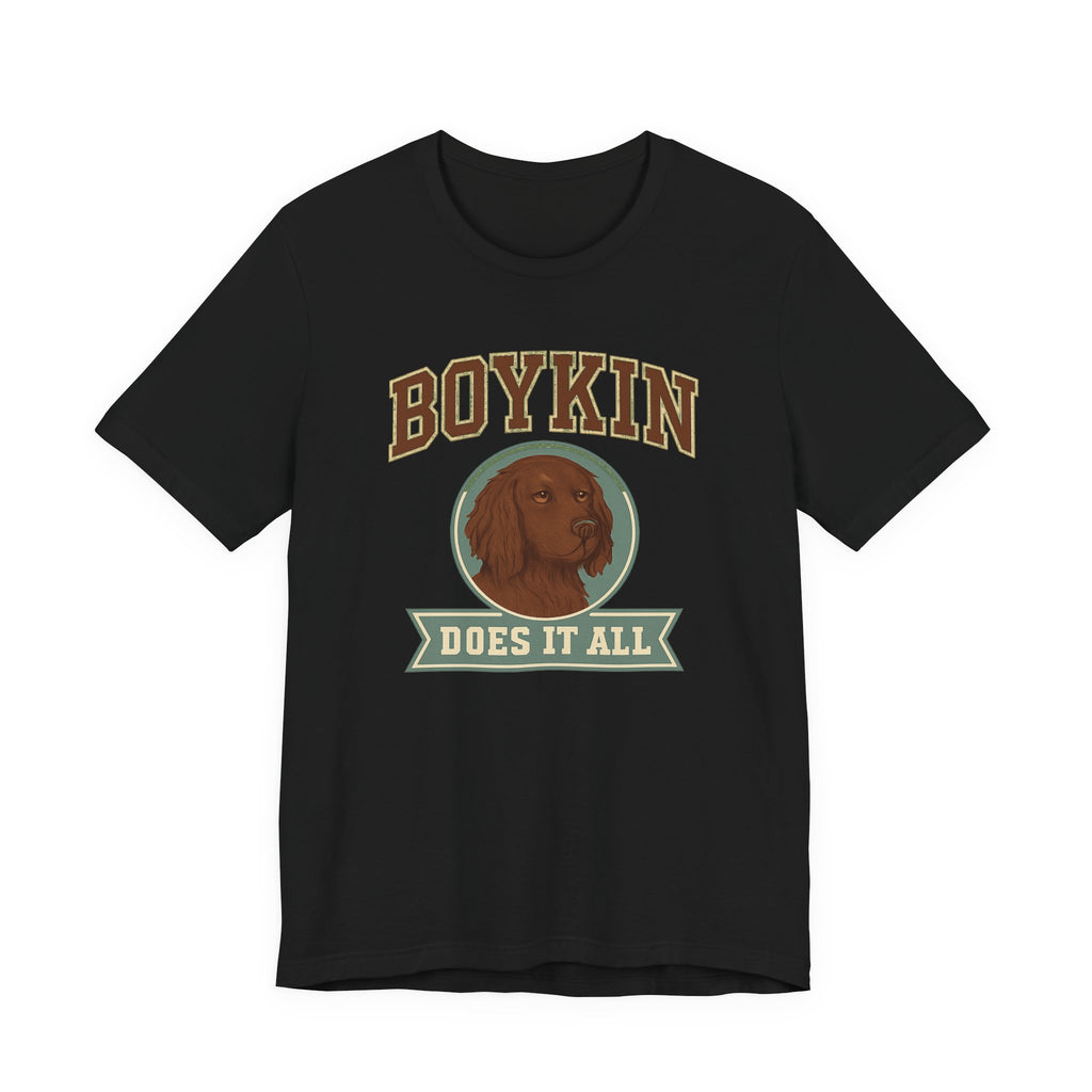Boykin Spaniel Does It All Varsity Tee