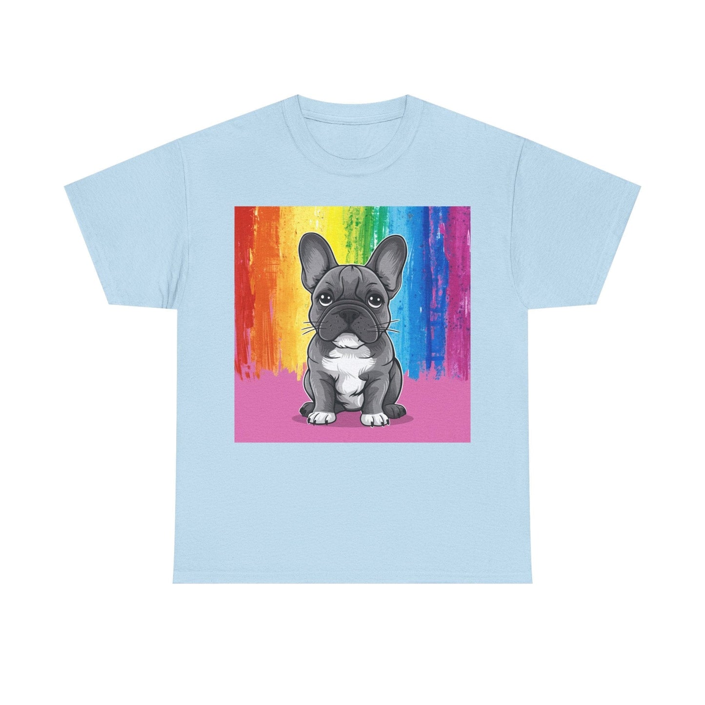 French Bulldog Rainbow Tee Light Blue T-Shirt