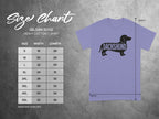 Gildan 5000 size chart for heavy cotton t-shirts with dachshund graphic.