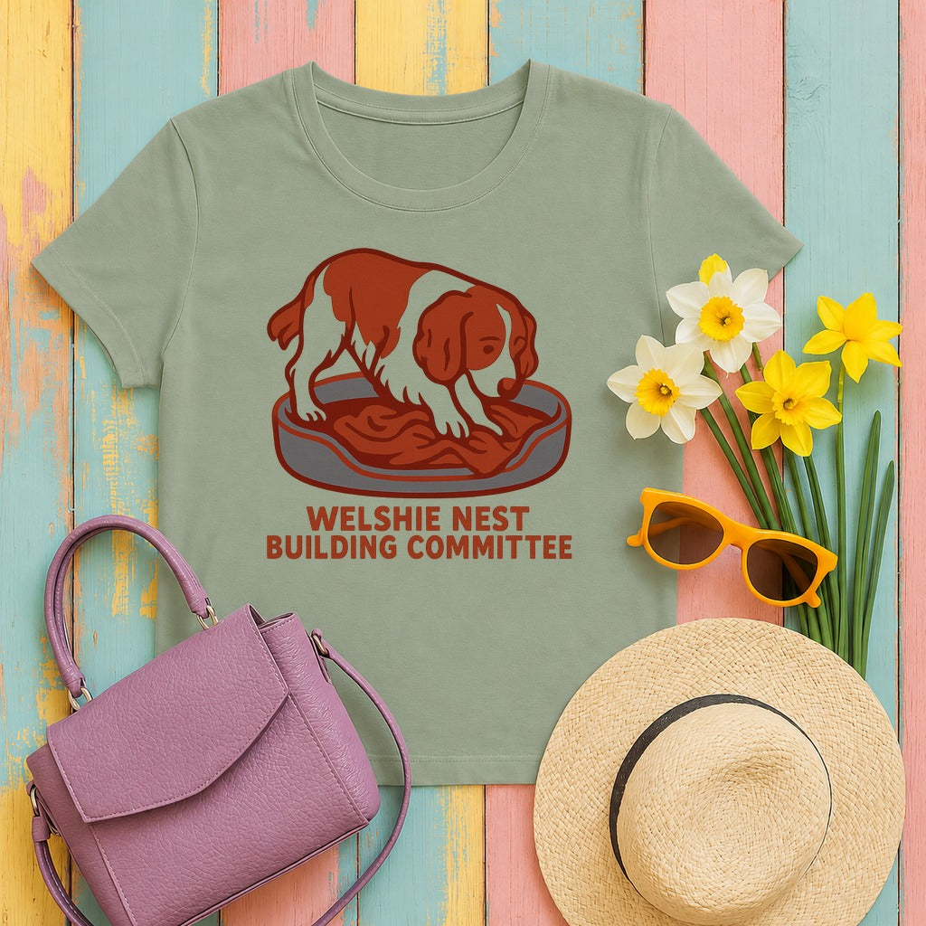 Welsh Springer Spaniel Nest Building Committee T-shirt in Sage