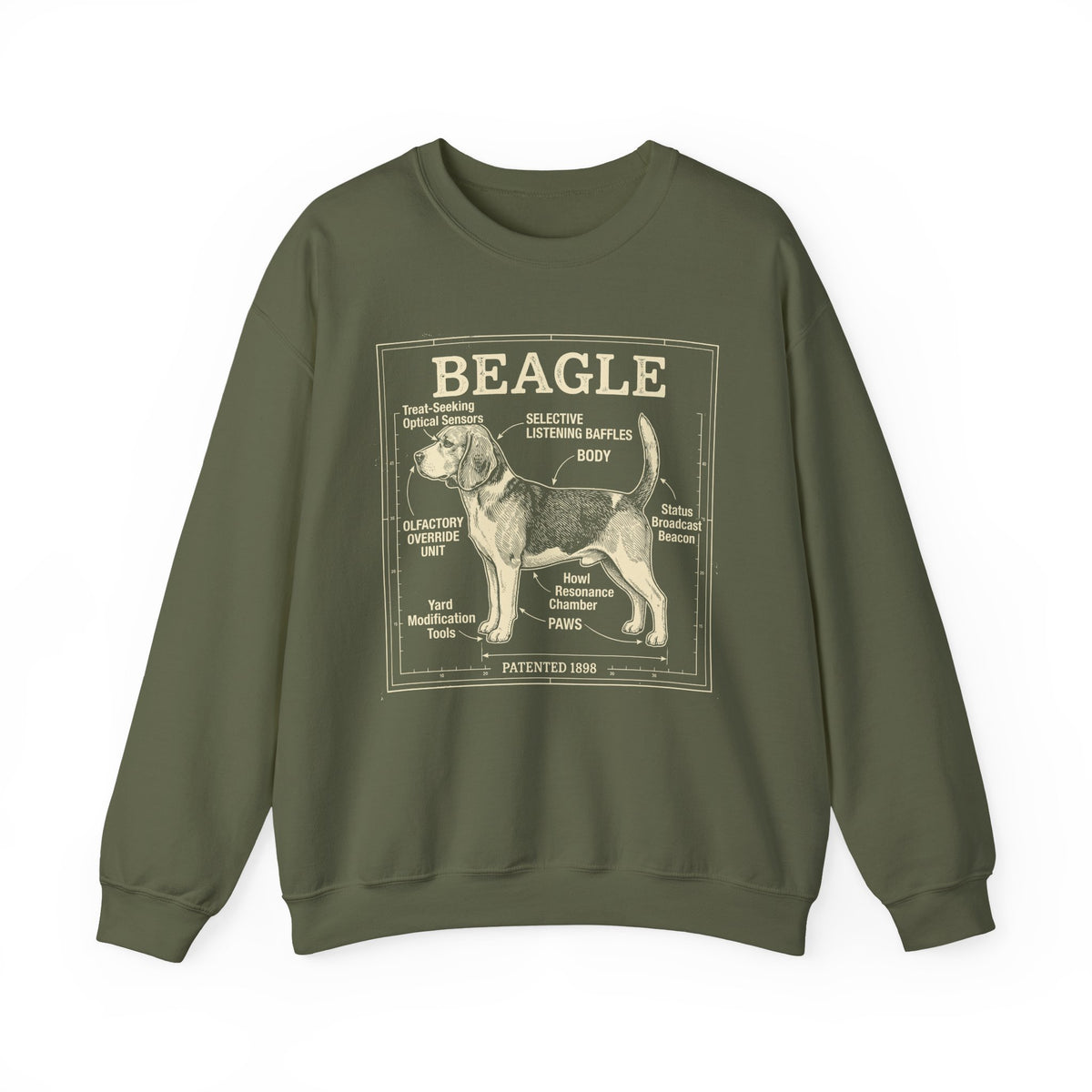 Whimsical Beagle Blueprint Sweatshirt in Military Green