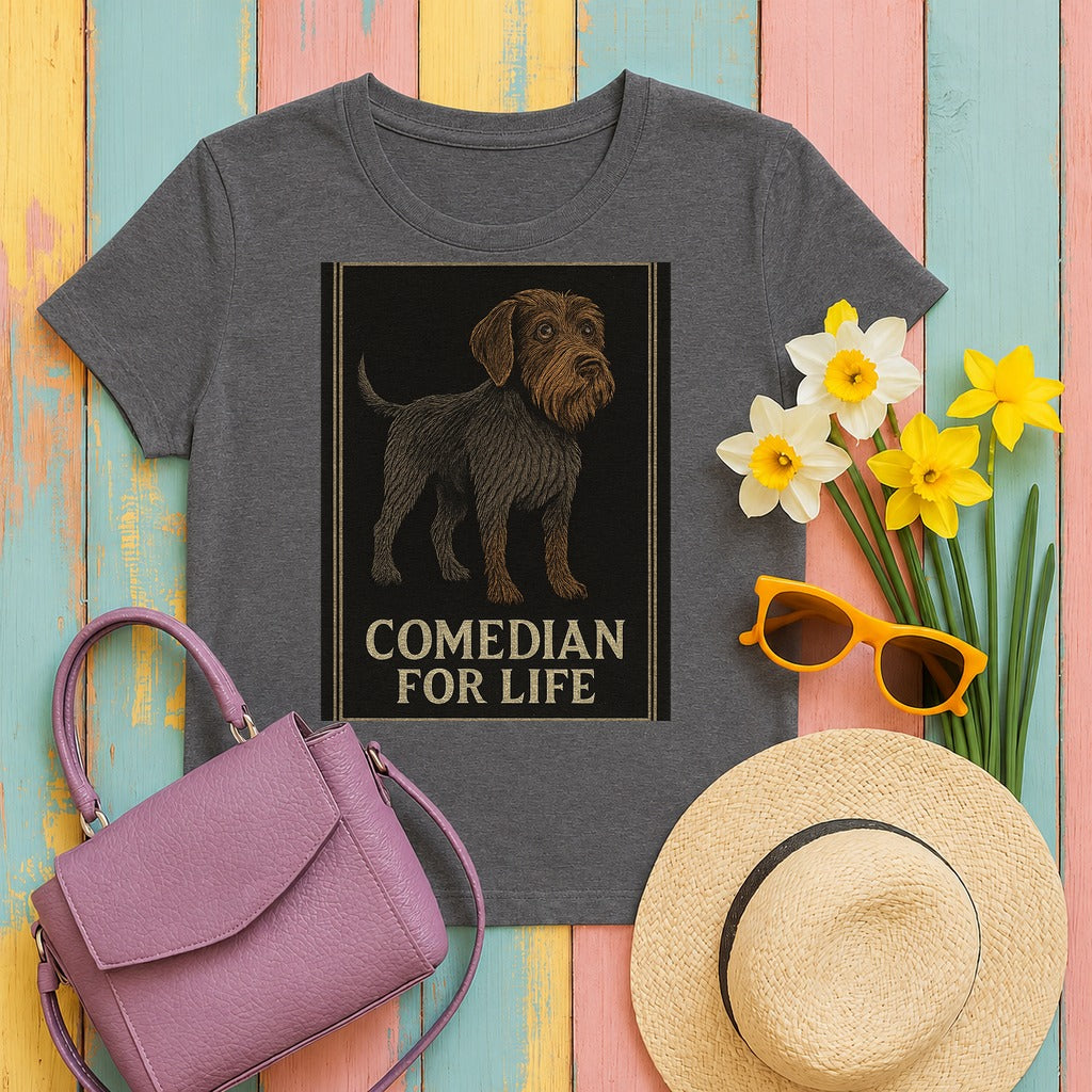 Wirehaired Pointing Griffon Comedian for Life T-shirt in Dark Grey Heather