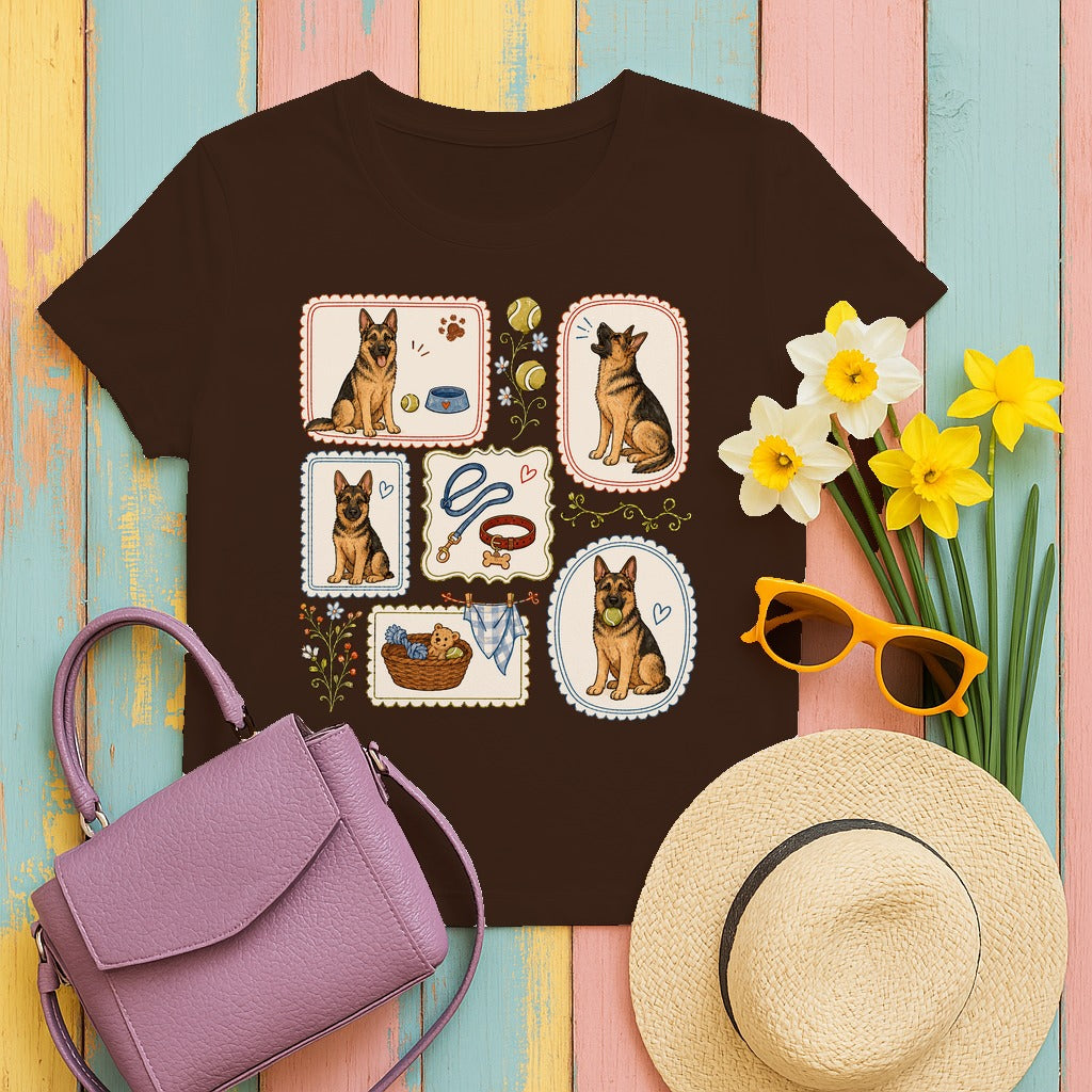 Whimsical German Shepherd T-Shirt in Dark Chocolate