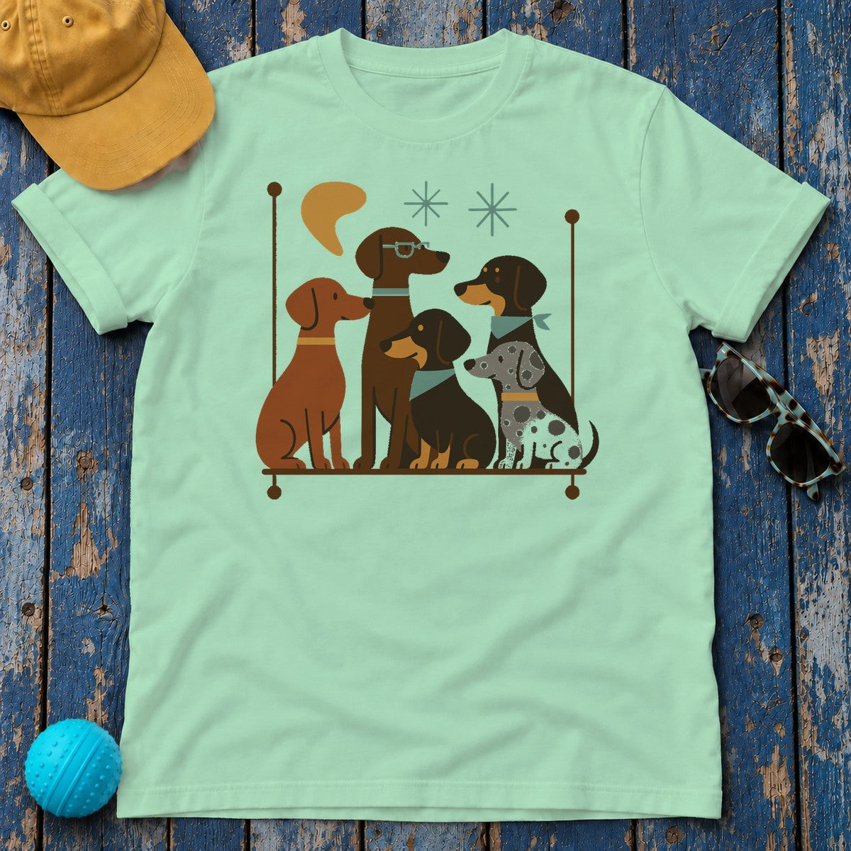 Mid-Century Dachshund T-Shirt in Mint Green