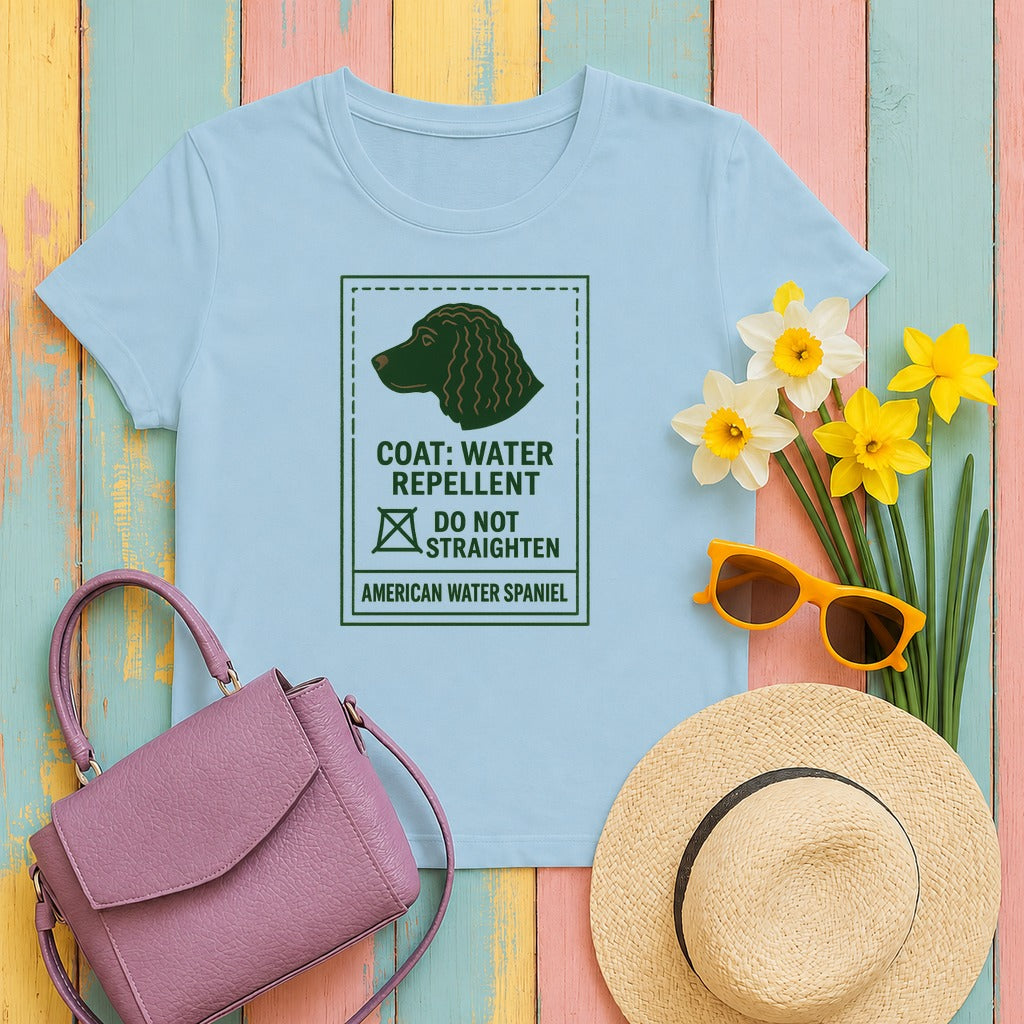 American Water Spaniel Coat Marcel Care Label Tee in Light Blue