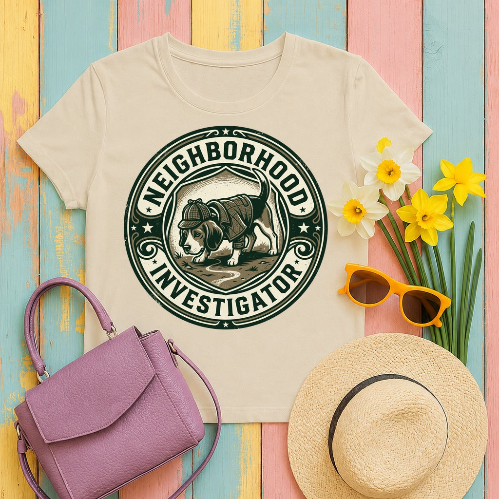 Neighborhood Sleuth Dog Graphic T-Shirt in Sand