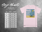Gildan 5000 t-shirt size chart with Aussie Days graphic.