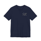 Slow Down Golden Retriever Back Print Tee in Navy, front pocket