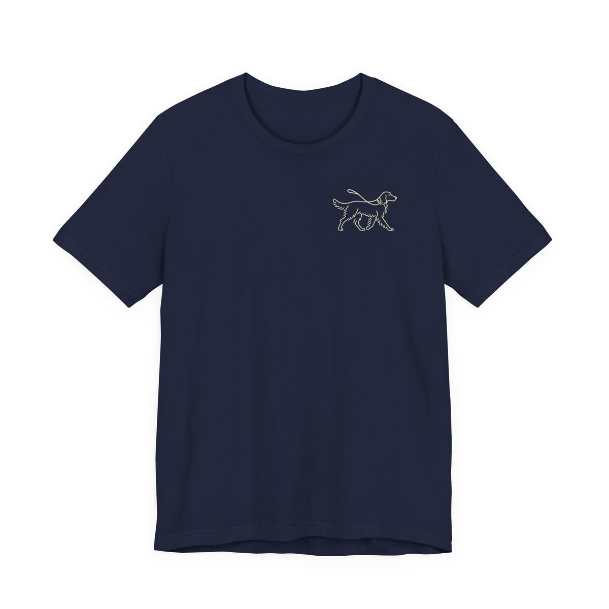 Slow Down Golden Retriever Back Print Tee in Navy, front pocket