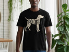Black t-shirt with a white outline of a pointer dog filled with the word "POINTER".