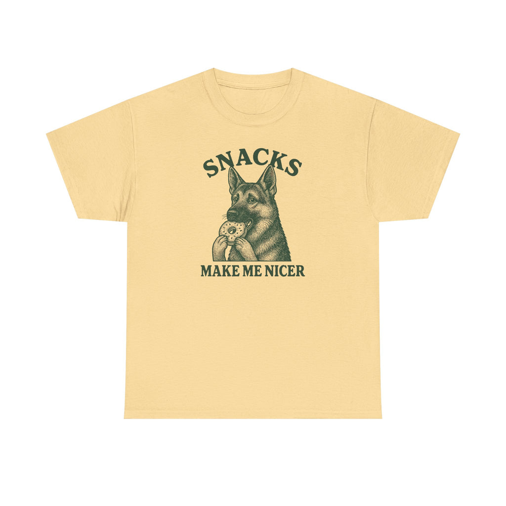 Snacks Make Me Nicer Funny German Shepherd With Donut Cute T-Shirt