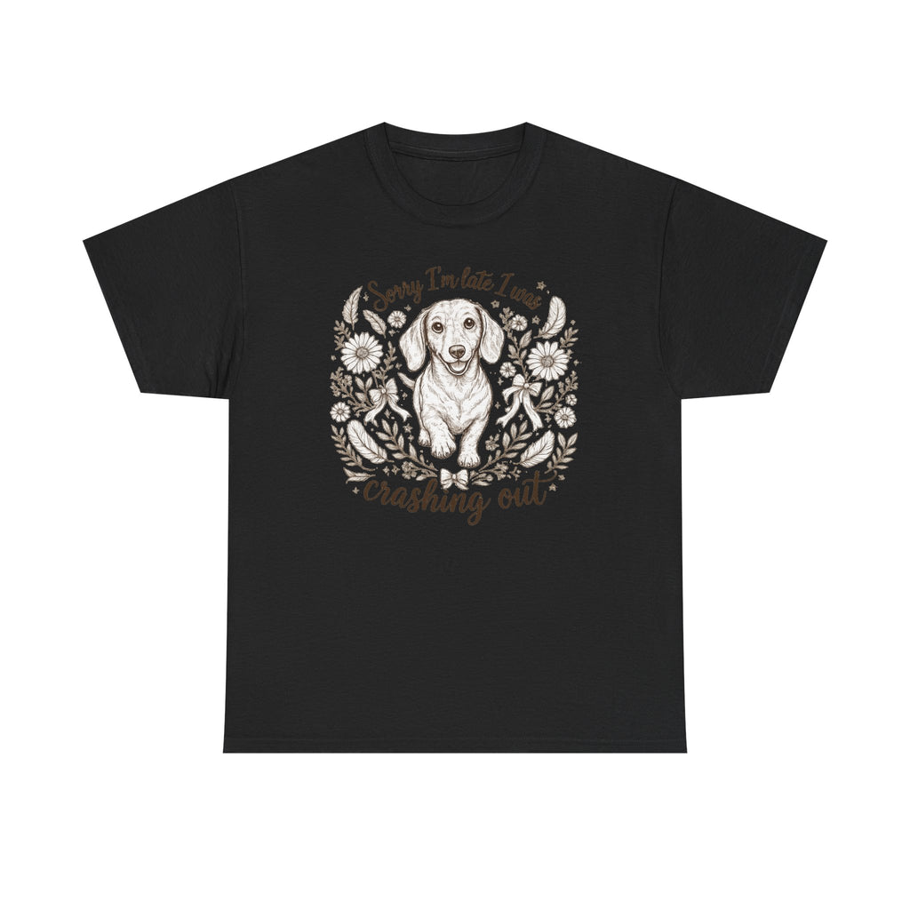 Whimsical Dachshund 'Crashing Out' T-Shirt