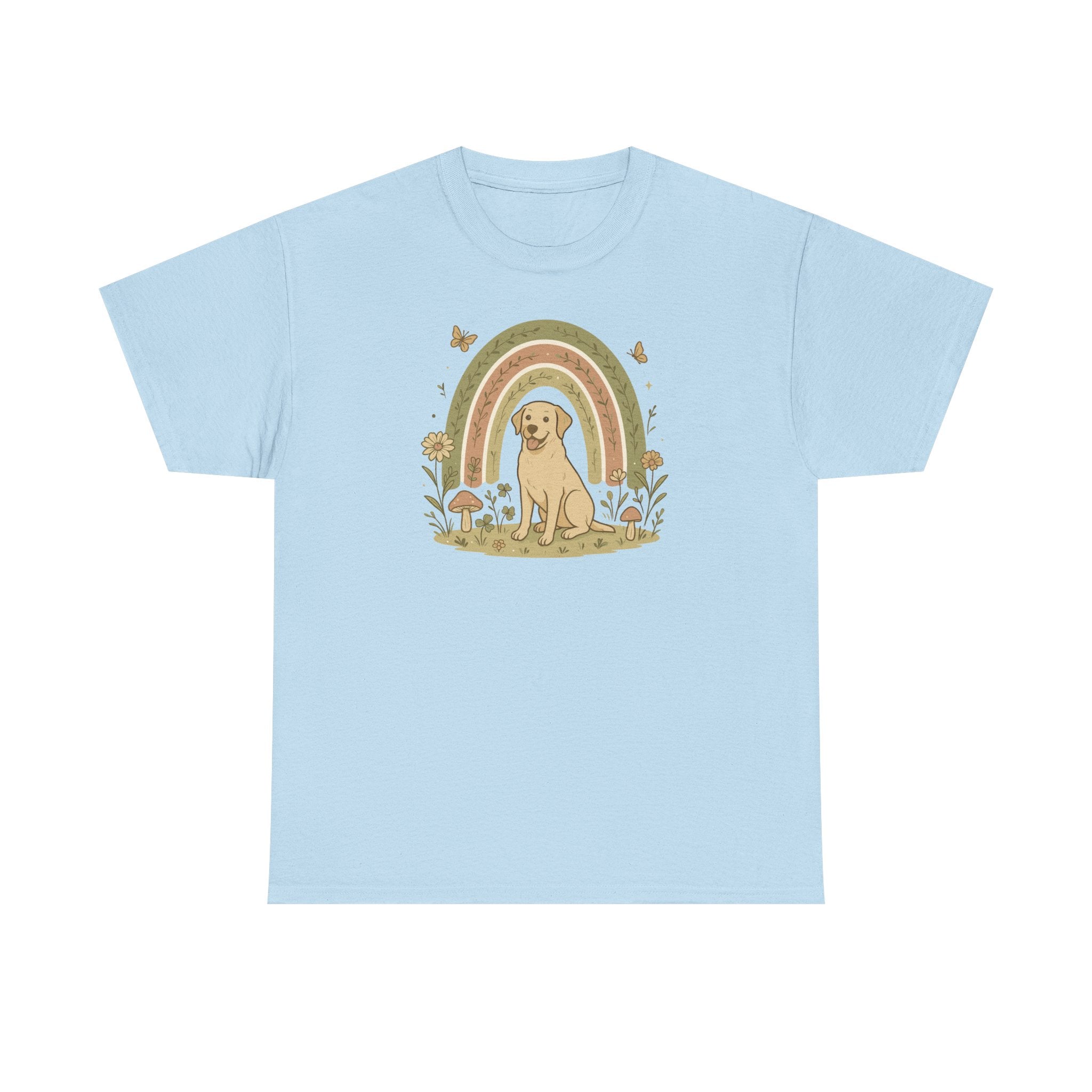 Adorable Labrador in Garden with Rainbow Graphic T-Shirt