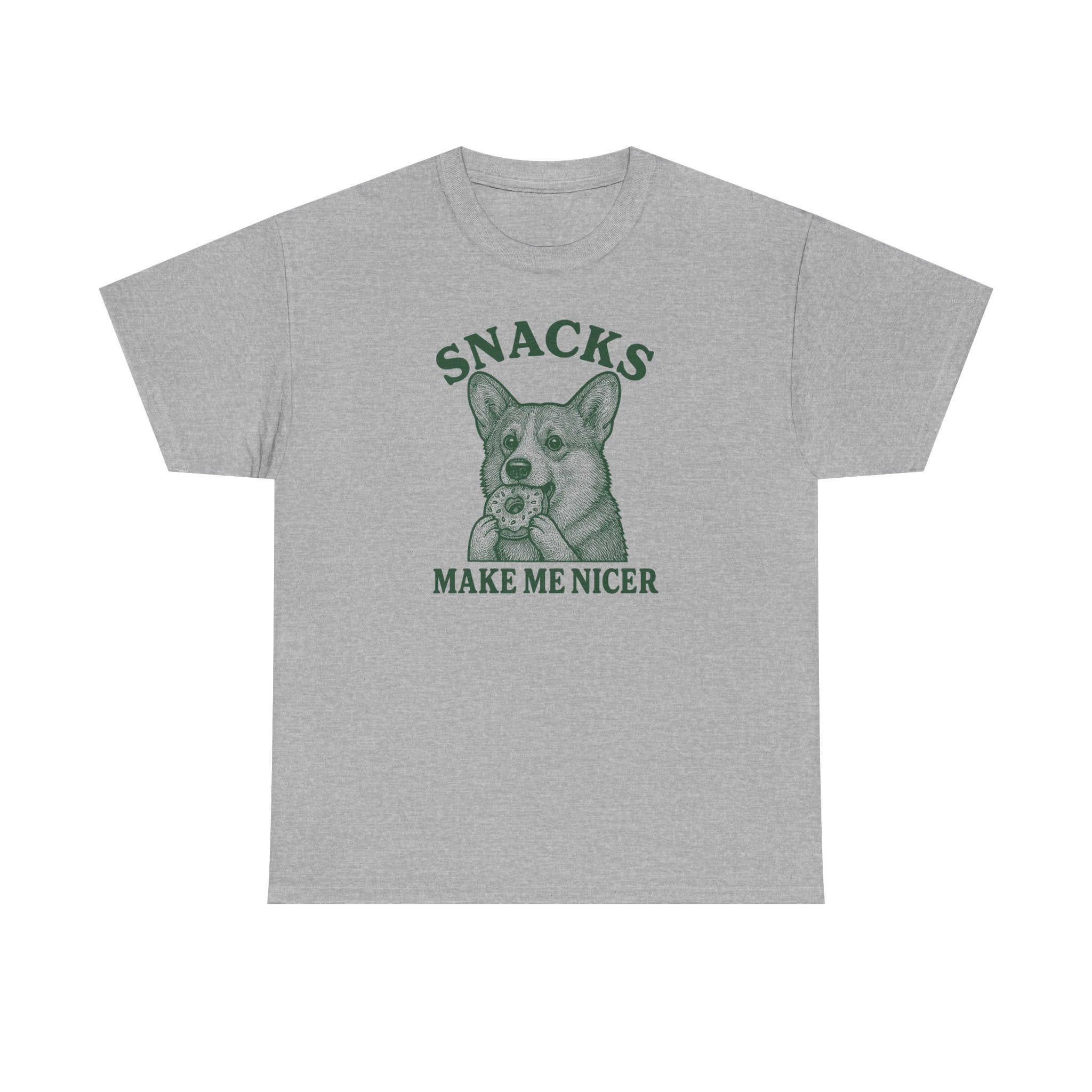 Snacks Make Me Nicer Corgi with Donut Graphic T-Shirt