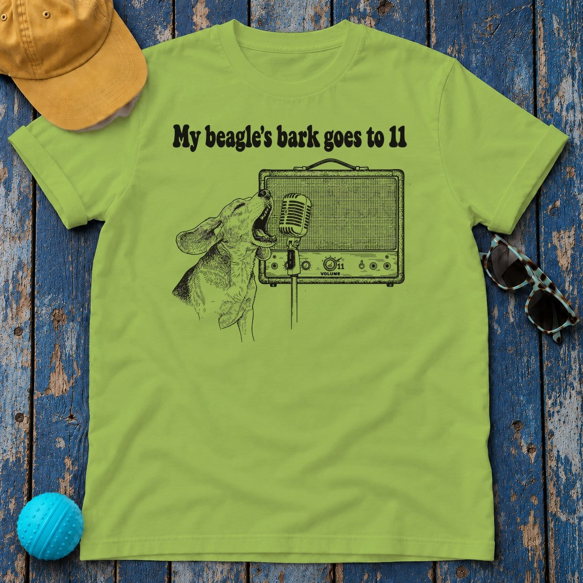 My Beagle's Bark Goes To Eleven Amplifier T-Shirt in Kiwi