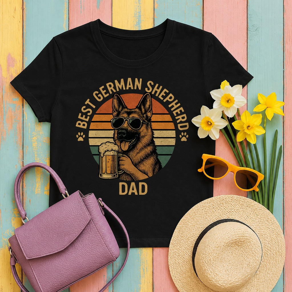Best German Shepherd Dad Beer Lover Gift Funny T-Shirt in Black