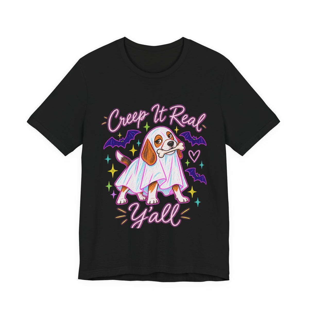 Beagle Creep It Real Y'all t-shirt in Black, front view