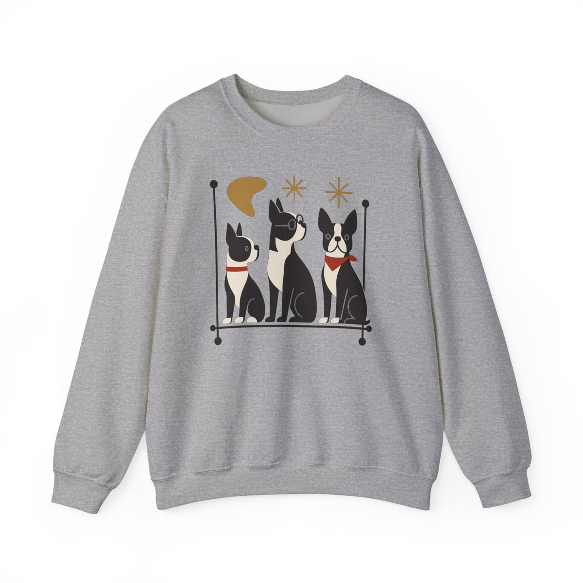 Mid-Century Modern Boston Terriers Sweatshirt in Sport Grey