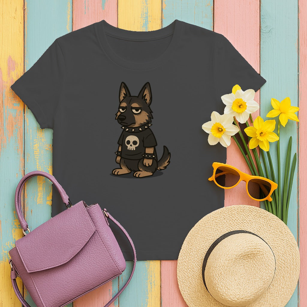 Punk Rock German Shepherd with Skull T-Shirt Design T-Shirt in Dark Heather