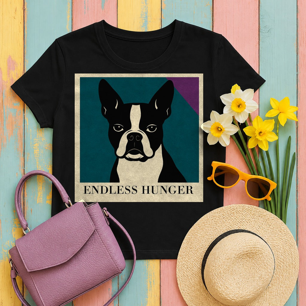 Endless Hunger Boston Terrier Pop Art T-Shirt in Black