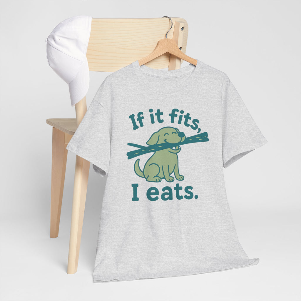 Golden Retriever with 'if it fits, I eats' Dog T-shirt