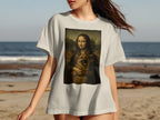 Mona Lisa with Dog Beach Artwork T-Shirt