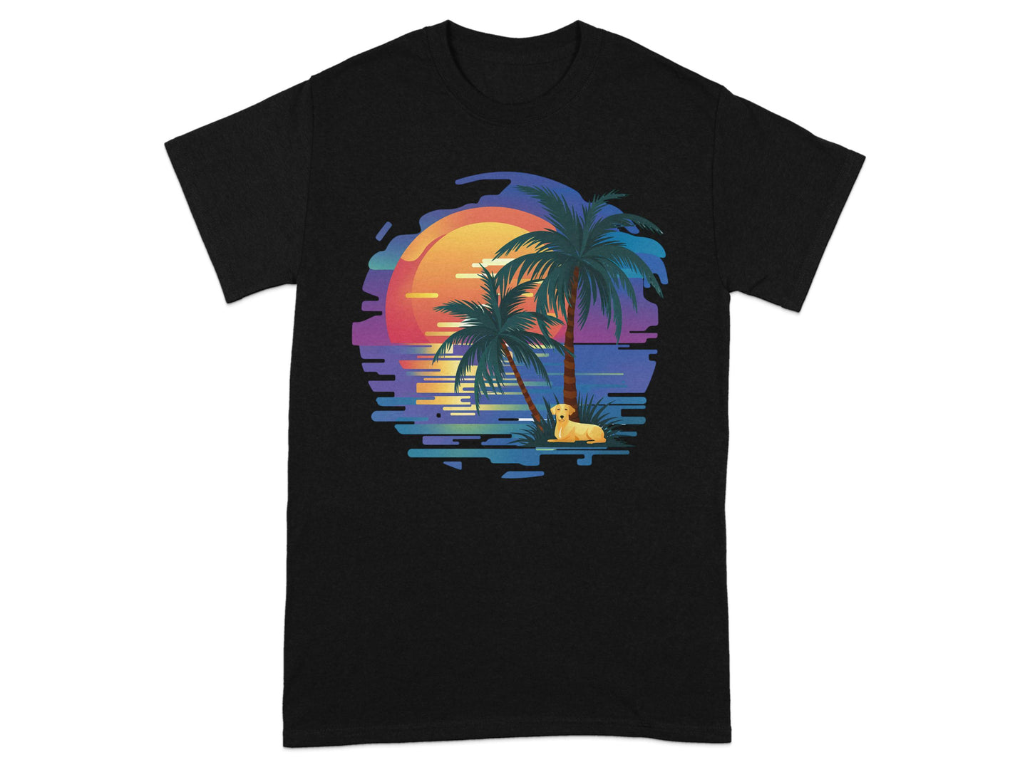 Sunset Beach Scene with Dog Graphic T-shirt product