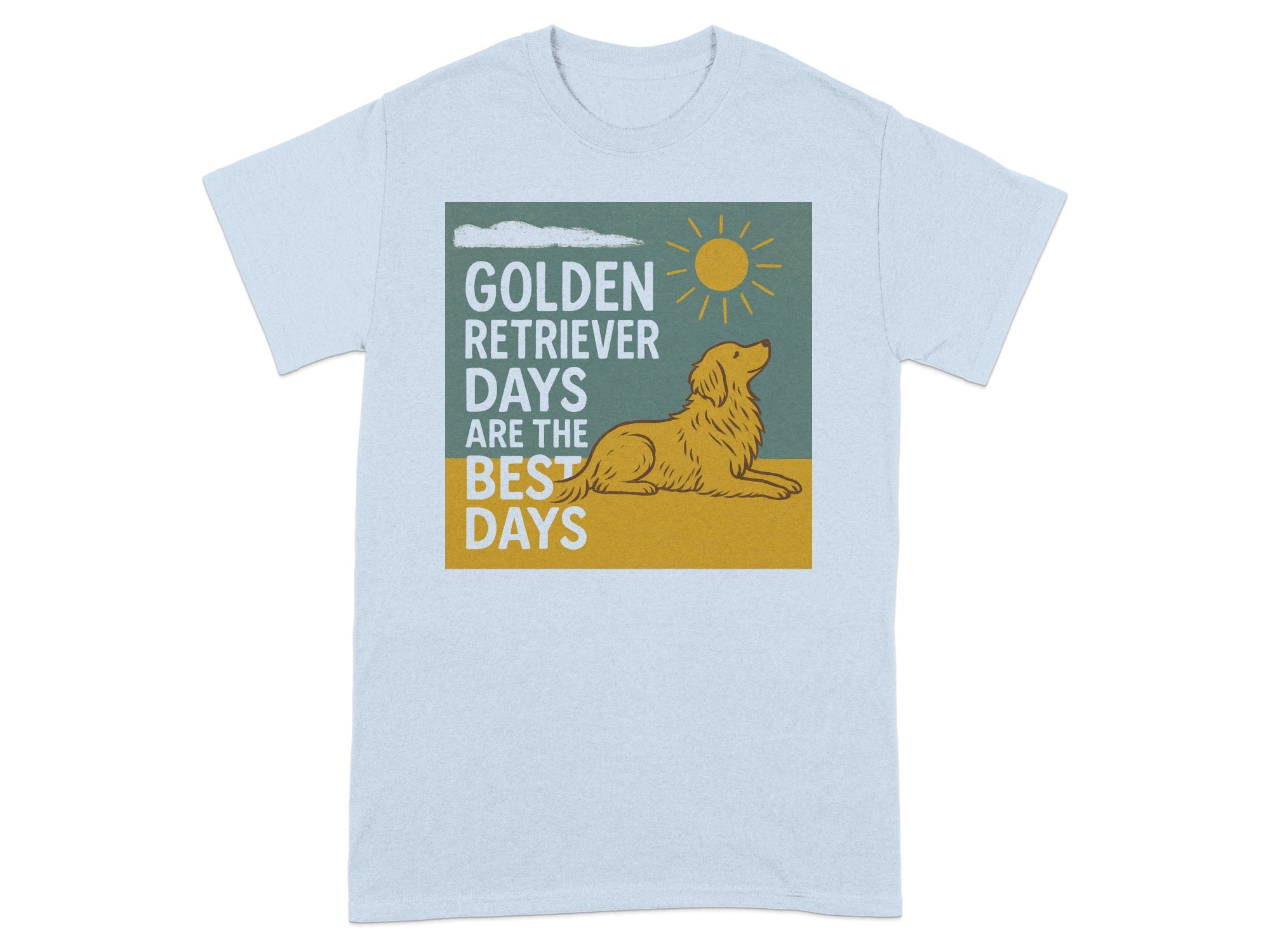 Light blue t-shirt with graphic "Golden Retriever Days Are the Best Days".