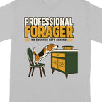 Beagle dog climbing onto a cabinet with "PROFESSIONAL FORAGER" text.