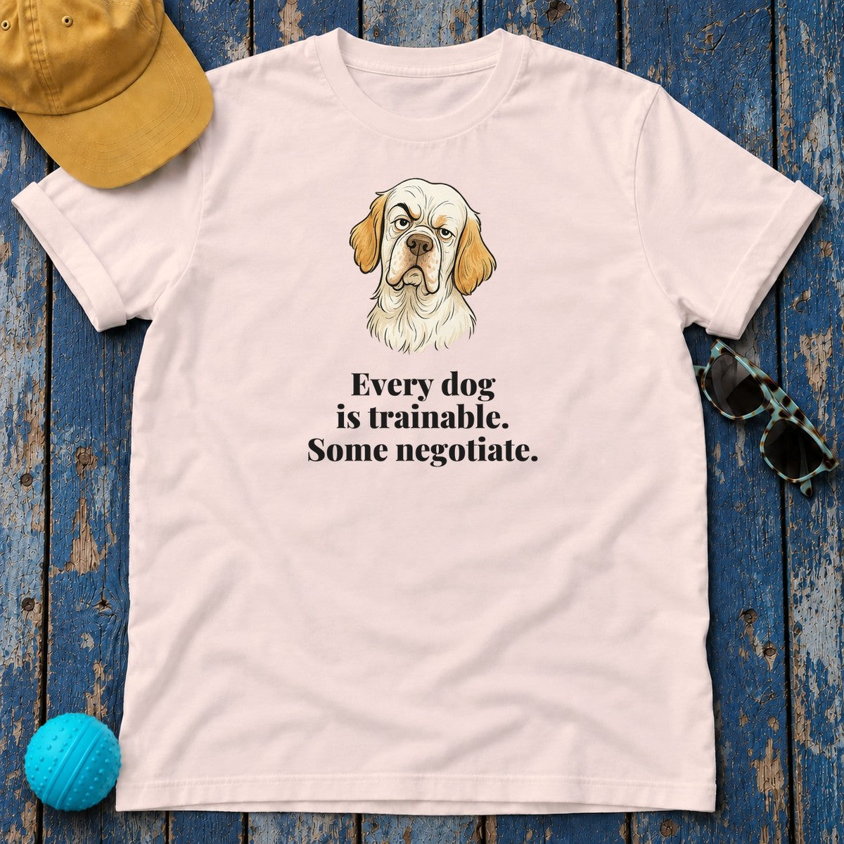 Clumber Spaniel Some Negotiate Tee in Soft Pink