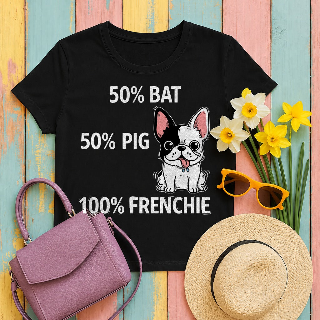 100% Frenchie Love: Bat Pig Graphic T-Shirt in Black