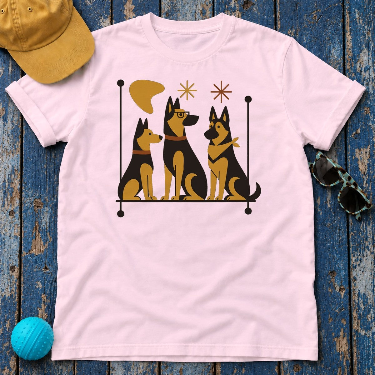 Mid-Century Shepherds Art T-Shirt in Light Pink