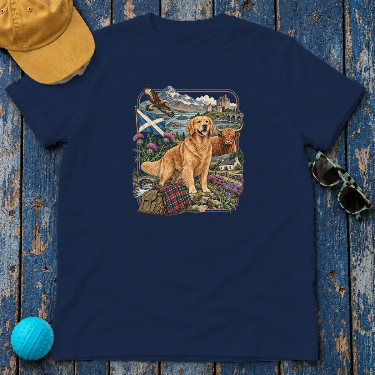 Golden Retriever Scotland Heritage T-Shirt in Navy