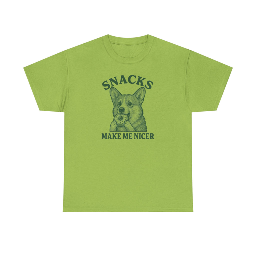 Snacks Make Me Nicer Corgi with Donut Graphic T-Shirt